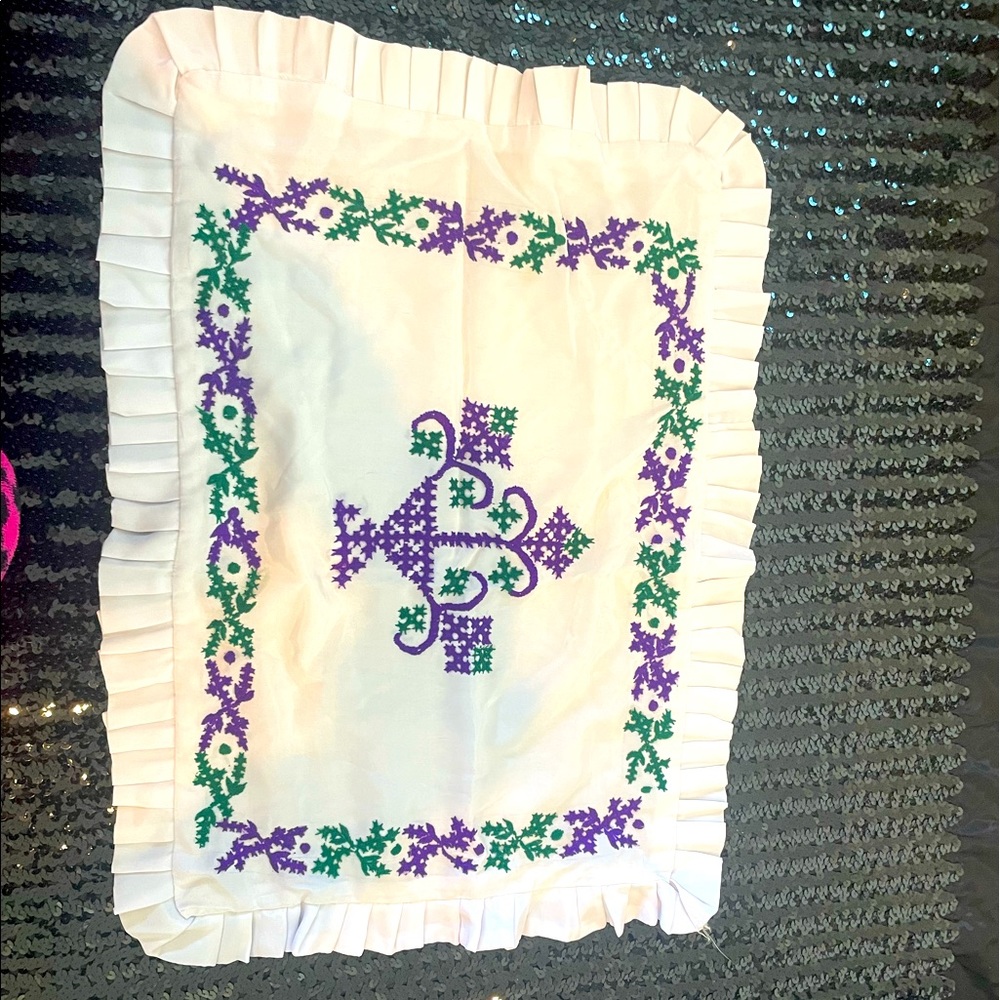 Hand made hand stitched small pillow case embroidered flowers